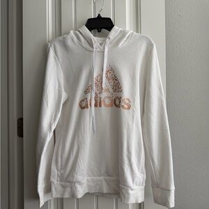 adidas White V-Neck Sweatshirt with Rose Gold Logo